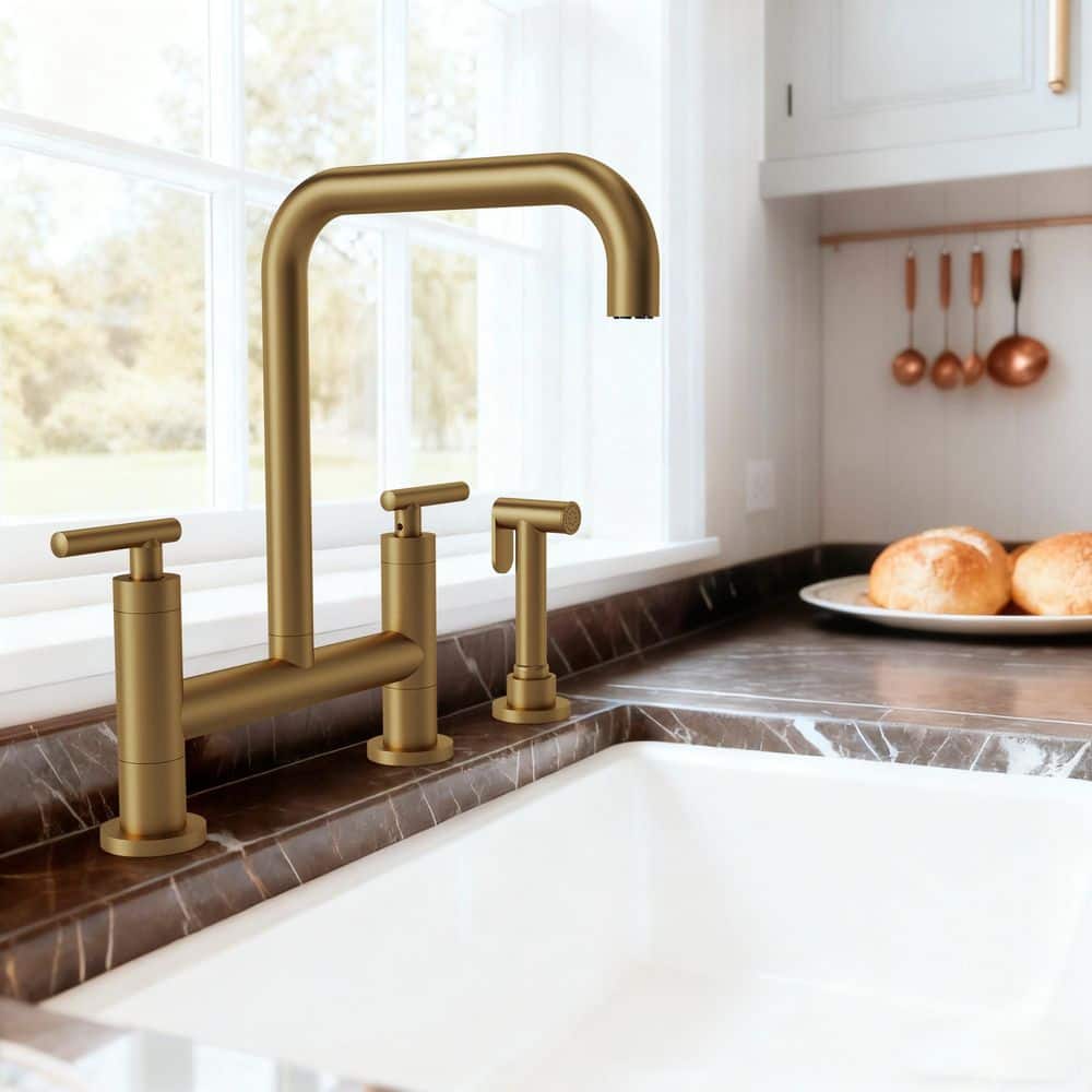 2-Handle Deck Mount Kitchen Faucet with Spray Gun in Brushed Gold price history on PriceWatchPro