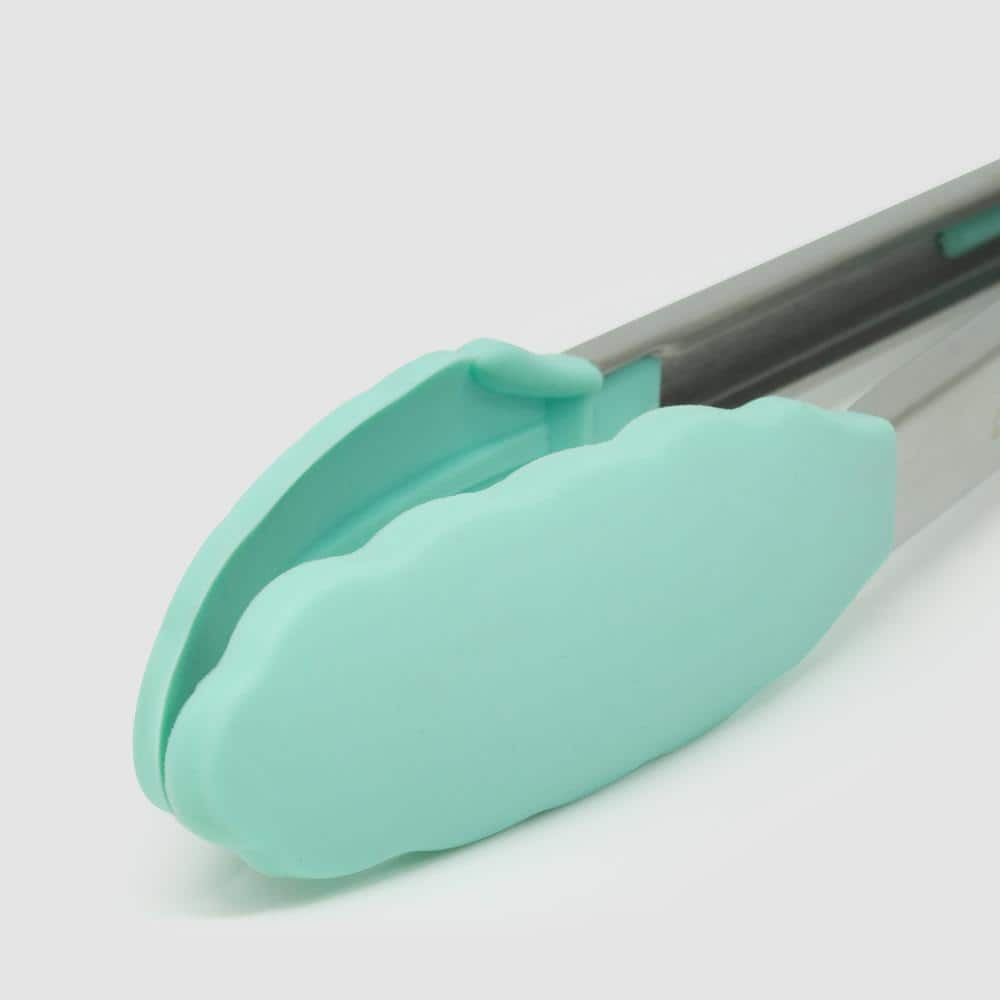 Teal Silicone and Stainless Steel Cooking Tongs Set