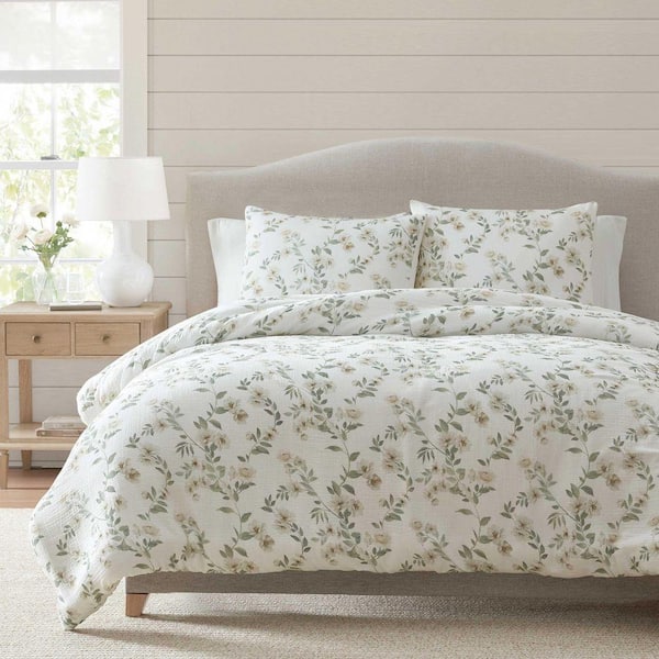MARTHA STEWART Garden Trellis 2-Piece Sparkling White Cotton Blend