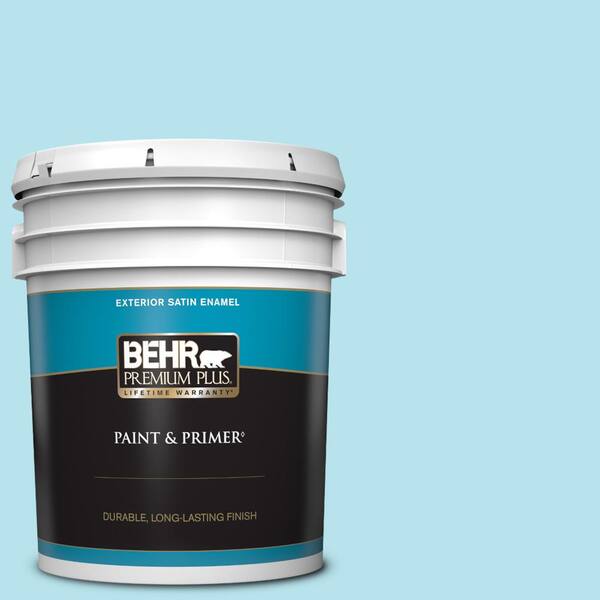 BEHR PREMIUM PLUS 5 gal. #P490-1 Ocean Front Satin Enamel Exterior Paint & Primer