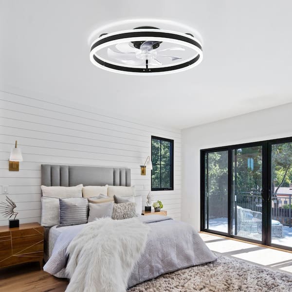 20 in. Indoor Matte Black Flush Mount Modern Ceiling Fan with Lights and Remote, 6 Speed RGB LED Smart Fandler