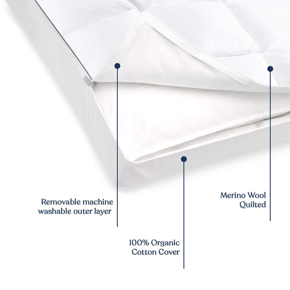 Delara White Merino Wool Quilted Adjustable Pillow with Organic Cotton Cover
