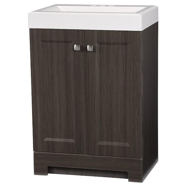 Glacier Bay Shaila 24.5 in. W x 16.25 in. D x 35.06 in. H Single Sink Bath Vanity in Silverleaf with White Cultured Marble Top