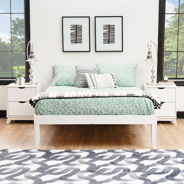 Linon Home Decor Pheba 3-Piece White Platform Wood Frame Full Bed with 2-Drawer Nightstand Bedroom Set (Set of 2)