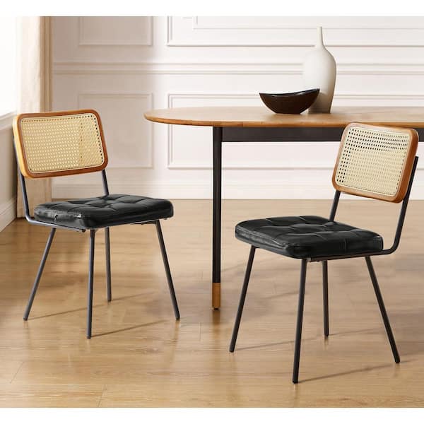 SIASY Gray Faux Leather Accent Cane Side Chair Set of 2