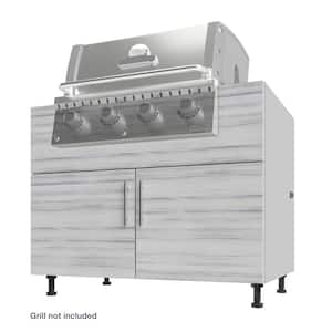 Miami White Wash Matte 42 in. x 34.5 in. x 27 in. Flat Panel Stock Assembled Base Kitchen Cabinet Island Back Grill Base