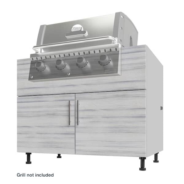 WeatherStrong Miami White Wash Matte 42 in. x 34.5 in. x 27 in. Flat Panel Stock Assembled Base Kitchen Cabinet Island Back Grill Base