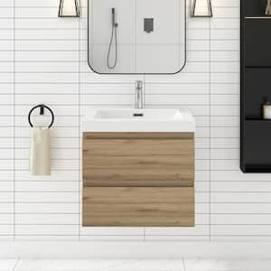 Angela 36 in. W x 19.5 in. D x 22.5 in . H Wall Mounted Bathroom Vanity in F. Oak with White Cultured Marble Top