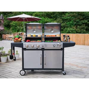 3-Burner Propane Gas and Charcoal Combo Grill in Black with Grill Cover