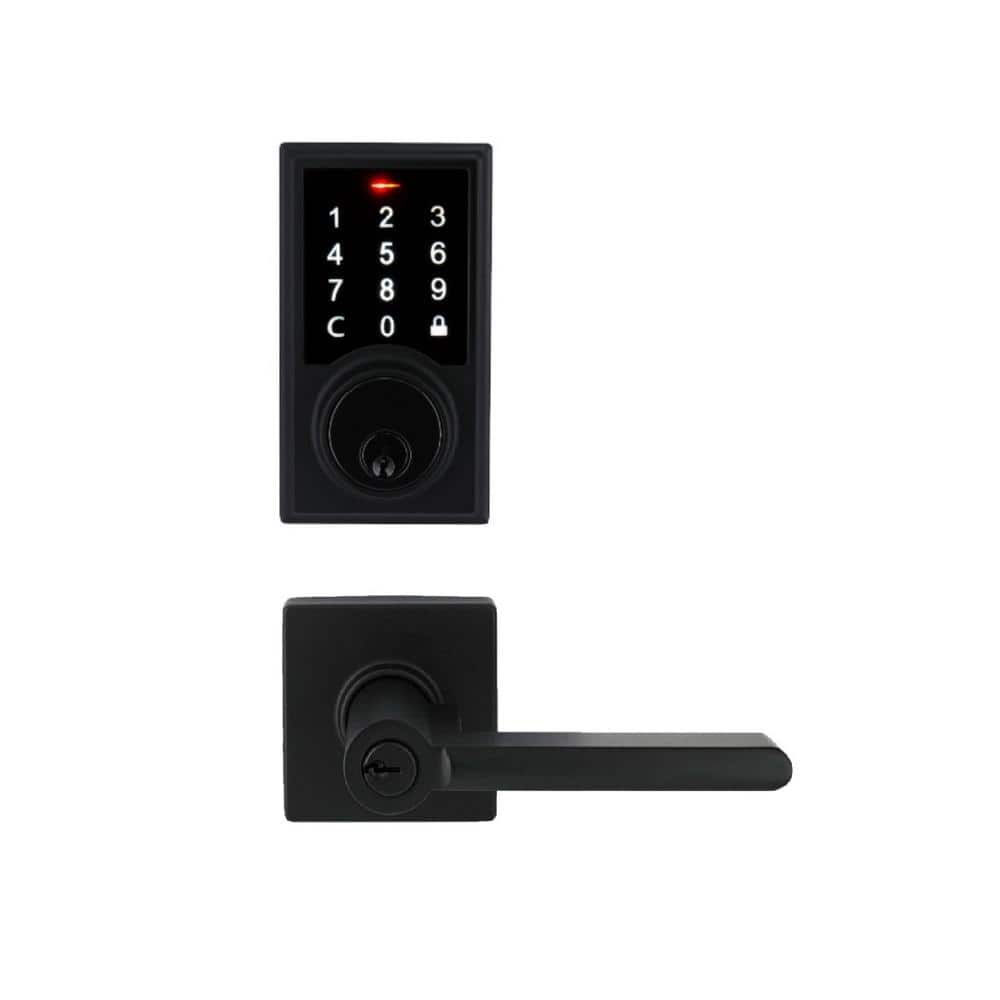 Square Matte Black Electronic Single Cylinder Touchpad Deadbolt with Tonebr