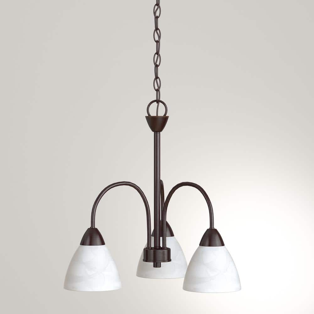 Bronze Mini 3-Light Chandelier with White Glass Shades