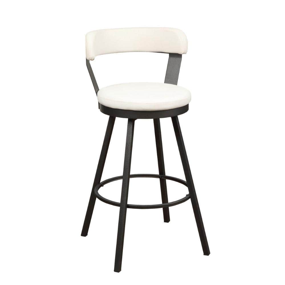Benjara 30.5 in. Gray and White Low Back Metal Frame Bar Stool with