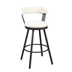 30.5 in. Gray and White Low Back Metal Frame Bar Stool with Faux Leather Seat