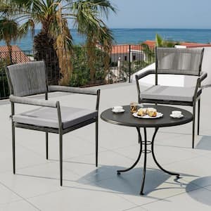 Grey Rope Woven Design Outdoor Dining Chair with Grey Cushions(2-Pack)