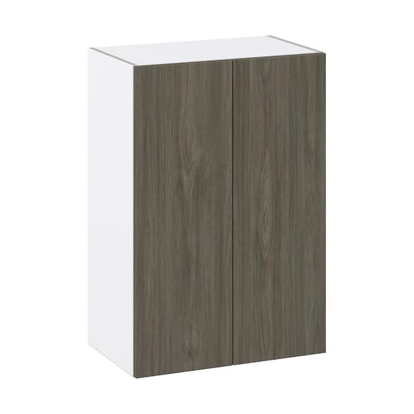 J COLLECTION Medora textured 24 in. W x 35 in. H x 14 in. D in Slab Walnut Assembled Wall Kitchen Cabinet with Full High Door