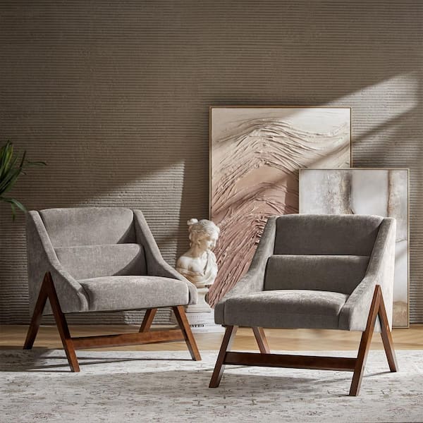 JAYDEN CREATION Alicia Tan Gray Accent Arm Chair (Set of 2) with Solid Wood Legs