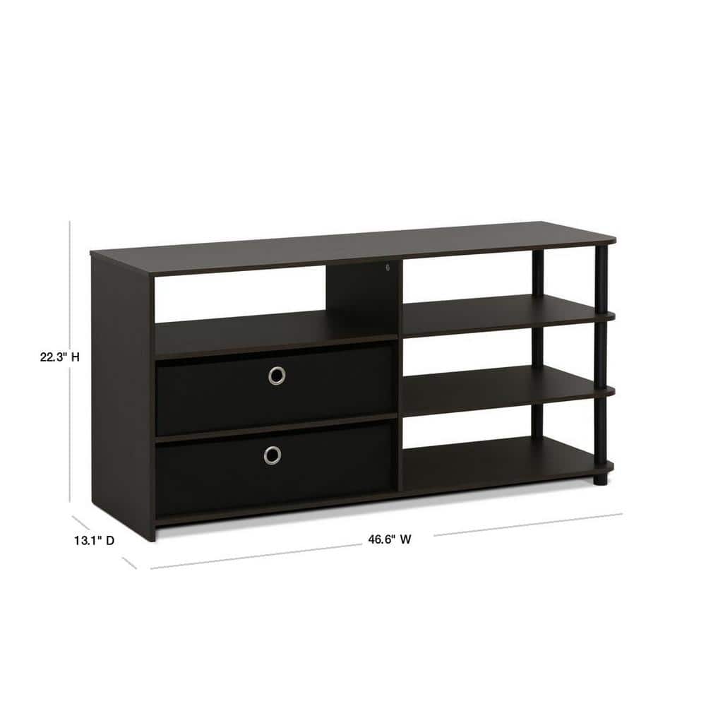 Modern Walnut Wood TV Stand with Storage Bins for 55-Inch TV