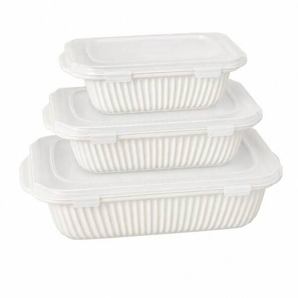3-Piece White Casserole Set with Lids, Ceramic Baking Dish, Large Lasagna Pan With Handles (5.1 qt./2.3 qt./1.1 qt.)