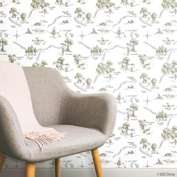 Winnie The Pooh 100 Acre Wood Map Multicolor Vinyl Peel and Stick Matte Wallpaper 28.18 sq. ft.