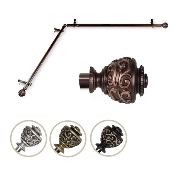 EMOH 13/16" Dia Adjustable Corner Window Single Curtain Rod 66 to 120" (each side) in Cocoal with Diana Finials