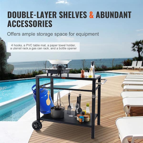 GLOWYE Portable Outdoor Grill Carts Double-Shelf Multifunctional