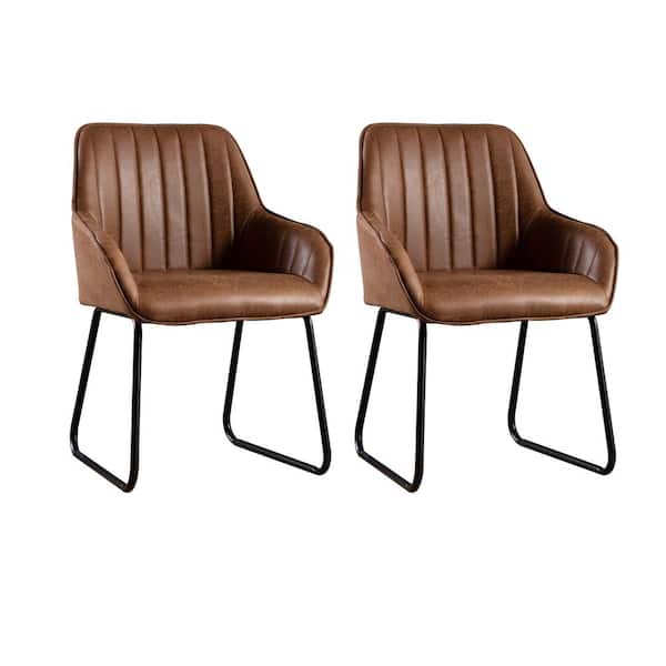 Home Beyond Ajaccio Brown Synthetic Leather Midcentury Dining Accent Chair (Set of 2)