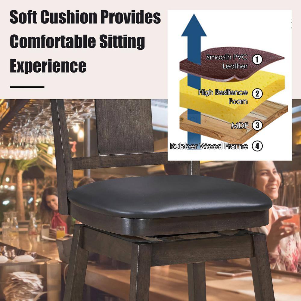Walnut Finish Swivel Bar Stool Set, Faux Leather Cushion, Brown