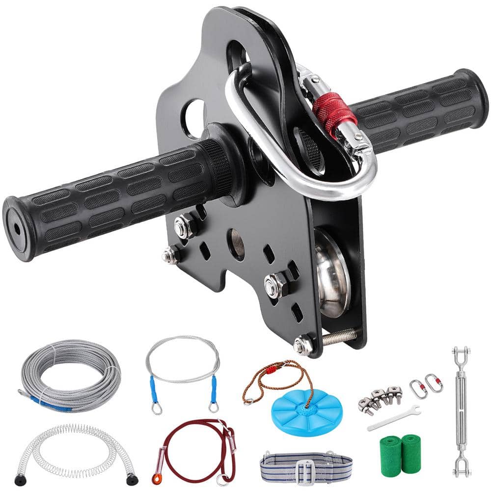 Zipline Kit 48M 160ft Zip Line Kit Spring Brake Disk Trolley Safety Wire Rope Outdoor Adventure Slack Lines For Backyard For Kids