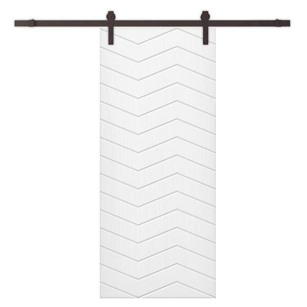CALHOME 30 in. x 96 in. White Painted Composite MDF Paneled Interior Sliding Barn Door with Hardware Kit