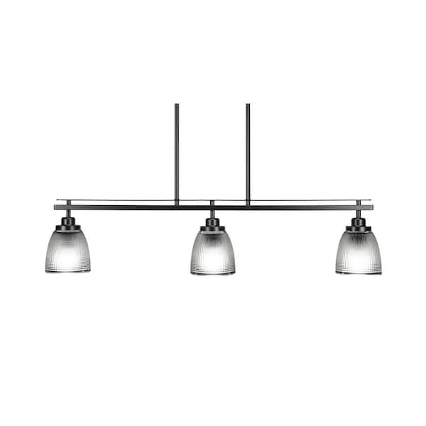 Unbranded Monroe 3-Light, Matte Black Billiard Light, Any room with 5 in. Clear Ribbed Glass Shades no bulbs included
