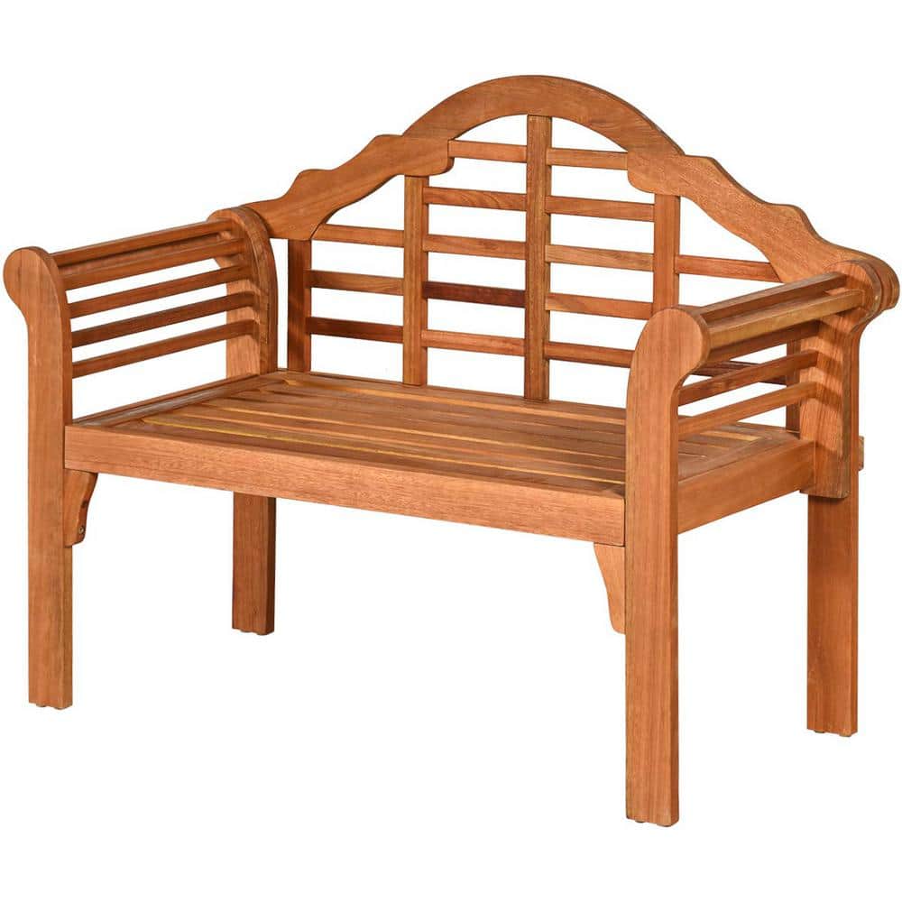 49" Eucalyptus Wood Outdoor Folding Bench with Backrest and Armrest