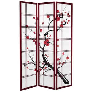 6 ft. Rosewood Canvas Cherry Blossom 3-Panel Room Divider