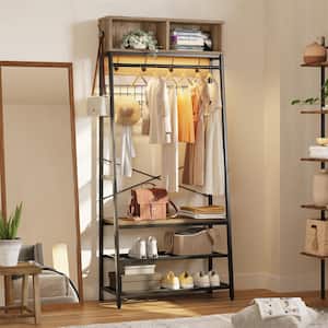 Pinewood Multi-Functional Hall Tree and Coat Rack Combo with LED Light, Hook, Shoe Rack and Bench