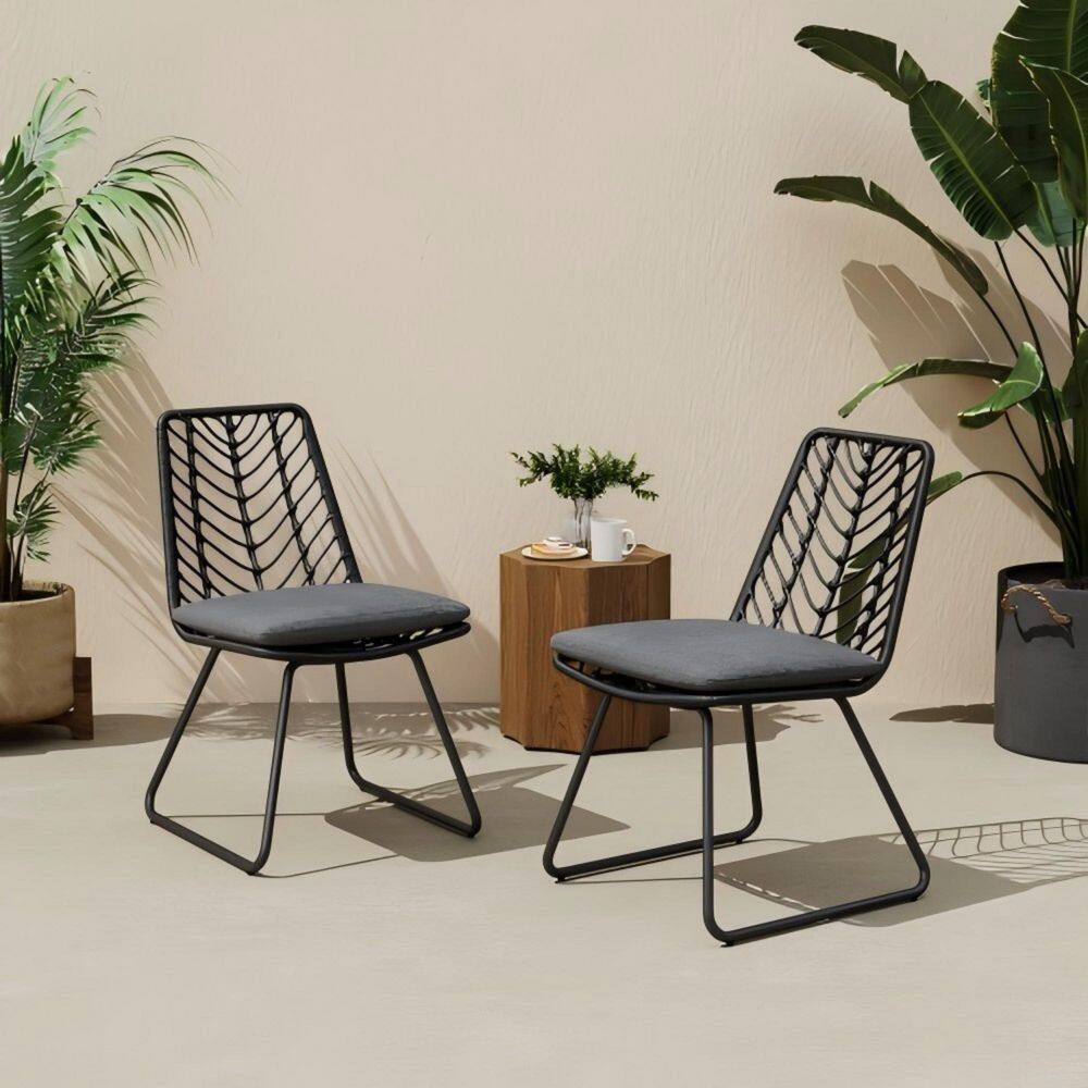 Wicker Outdoor Dining Chair Patio Rattan Chairs Bistro Chairs with Gray Cushions (2 Pack) price history on PriceWatchPro