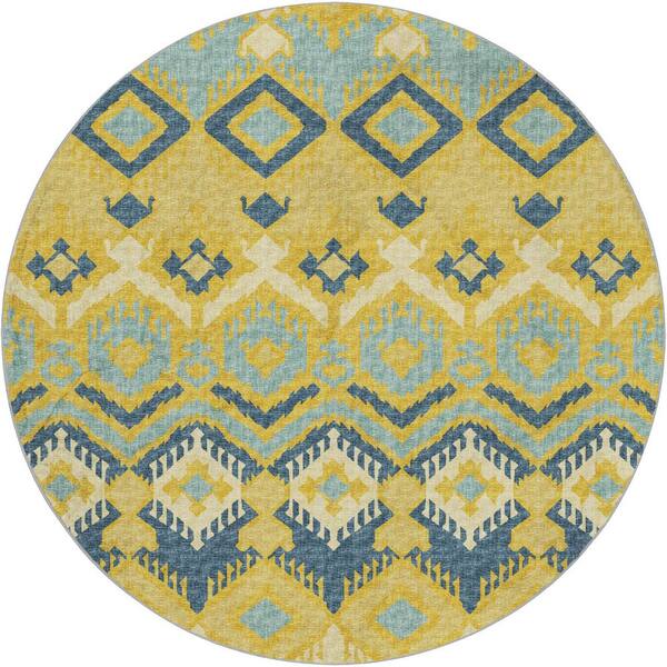 Dream Shag Premium Machine Washable Abstract ADS108 Yellow 8 ft. x 8 ft. Round Rug