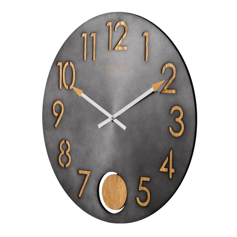Flatiron 19.5" Round Burnished Steel and Oak Wall Clock