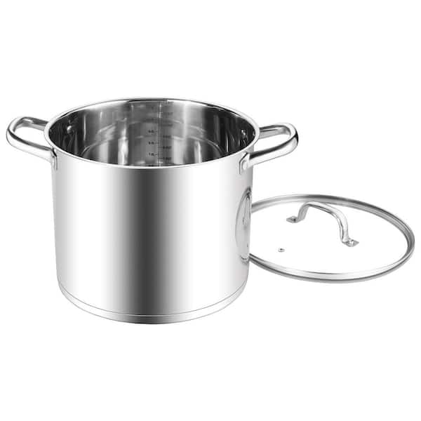 12 Quart Stainless Steel Nonstick Stock Pot in Silver with Glass Lid, Heavy Duty Tri-Ply Base, 1 Piece