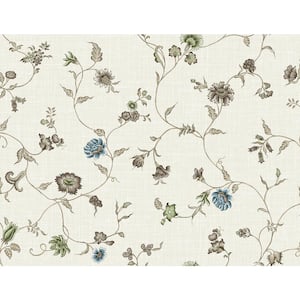 Seabrook Designs Greige and Blue Bell Florale Trail Paper Unpasted Nonwoven  Wallpaper Roll  sq. ft. FC61006 - The Home Depot