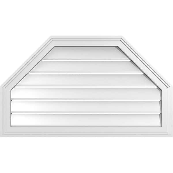 Ekena Millwork 34 in. x 20 in. Octagonal Top Surface Mount PVC Gable Vent: Functional with Brickmould Frame