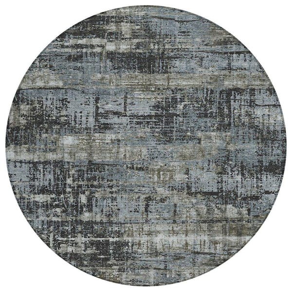 Chantille Machine Washable Indoor/Outdoor Abstract ACN1969 Charcoal 8 ft. x 8 ft. Round Rug