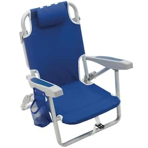 Blue Metal Folding Beach and Stadium Seat Chair with Heating Pack Pockets, Portable