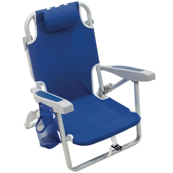 Rio Blue Metal Folding Beach and Stadium Seat Chair with Heating Pack Pockets, Portable