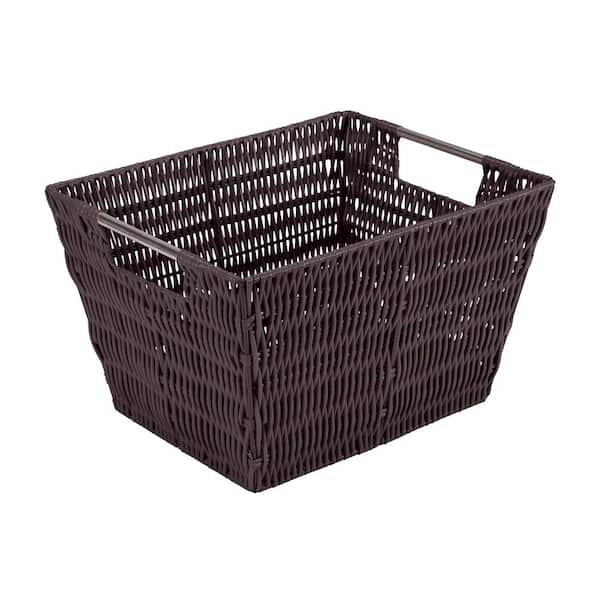 SIMPLIFY 8 in. x 10 in. Brown Medium Rattan Storage Tote Basket