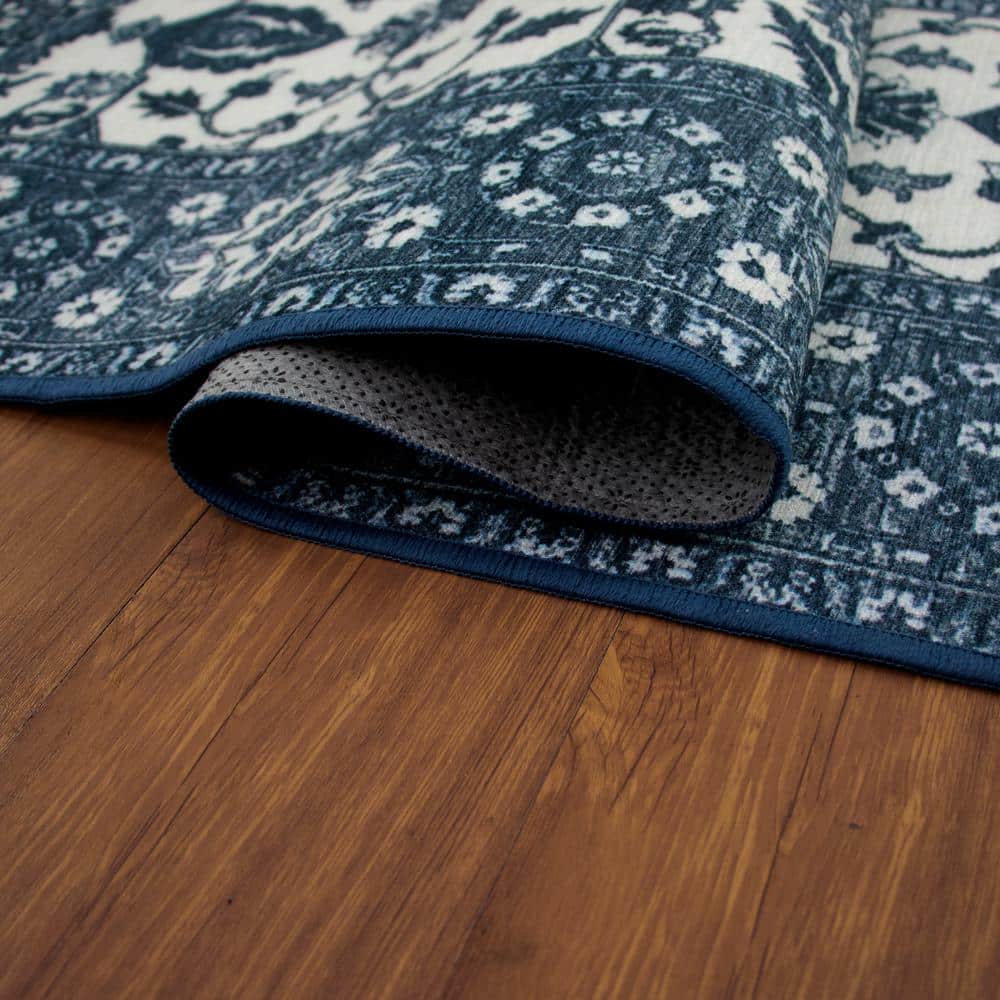 Ramage Blue 3' x 5' Washable Synthetic Accent Rug