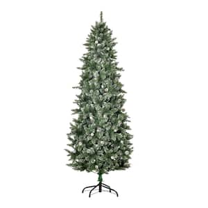 7.5 ft. Artificial Snow Dipped Christmas Tree with Pinecones, Holiday Home Indoor Decoration with Foldable Feet, Green