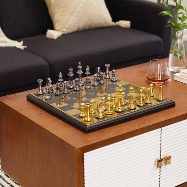 Litton Lane Gold Aluminum Chess Game Set 040545 - The Home Depot