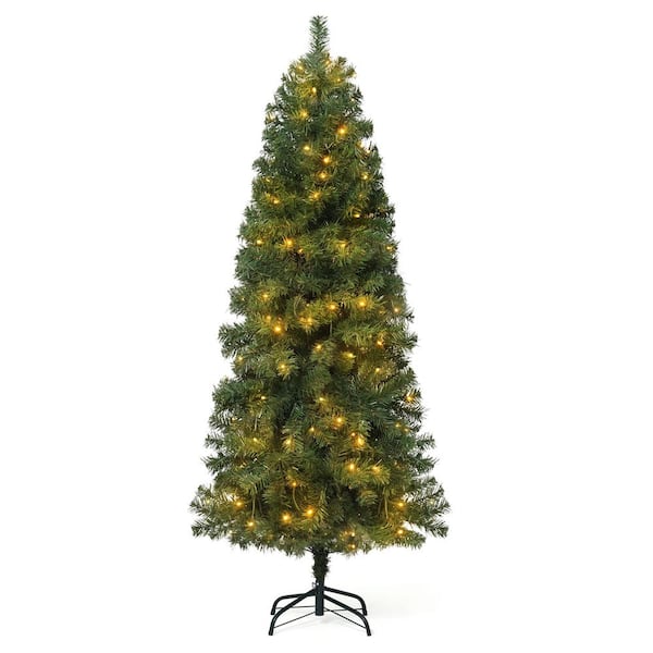 4.5 ft. Pre-Lit LED Slim Pencil Tree Artificial Christmas Tree with 150-Lights with Foldable Metal Stand