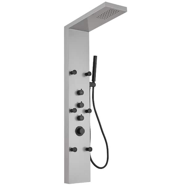 6-Jet Shower Panel System with Rainfall, Waterfall and Wand in Black Nickel, Easy to Install