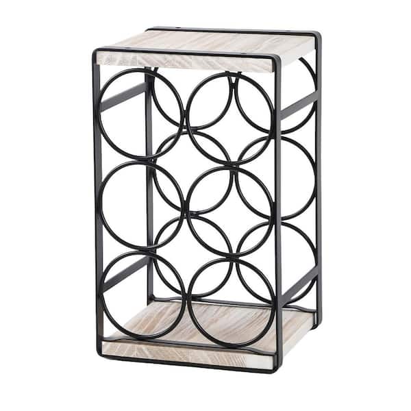 Angel Sar 6-Bottle Rustic Wood and Metal Countertop Wine Rack in White