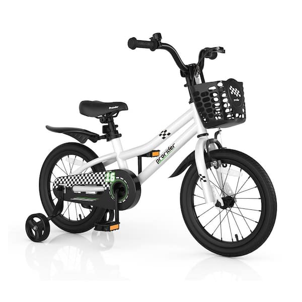 Costway 16 in. Kid's Bike with Removable Training Wheels and Basket for 4-Years to 7-Years Old White